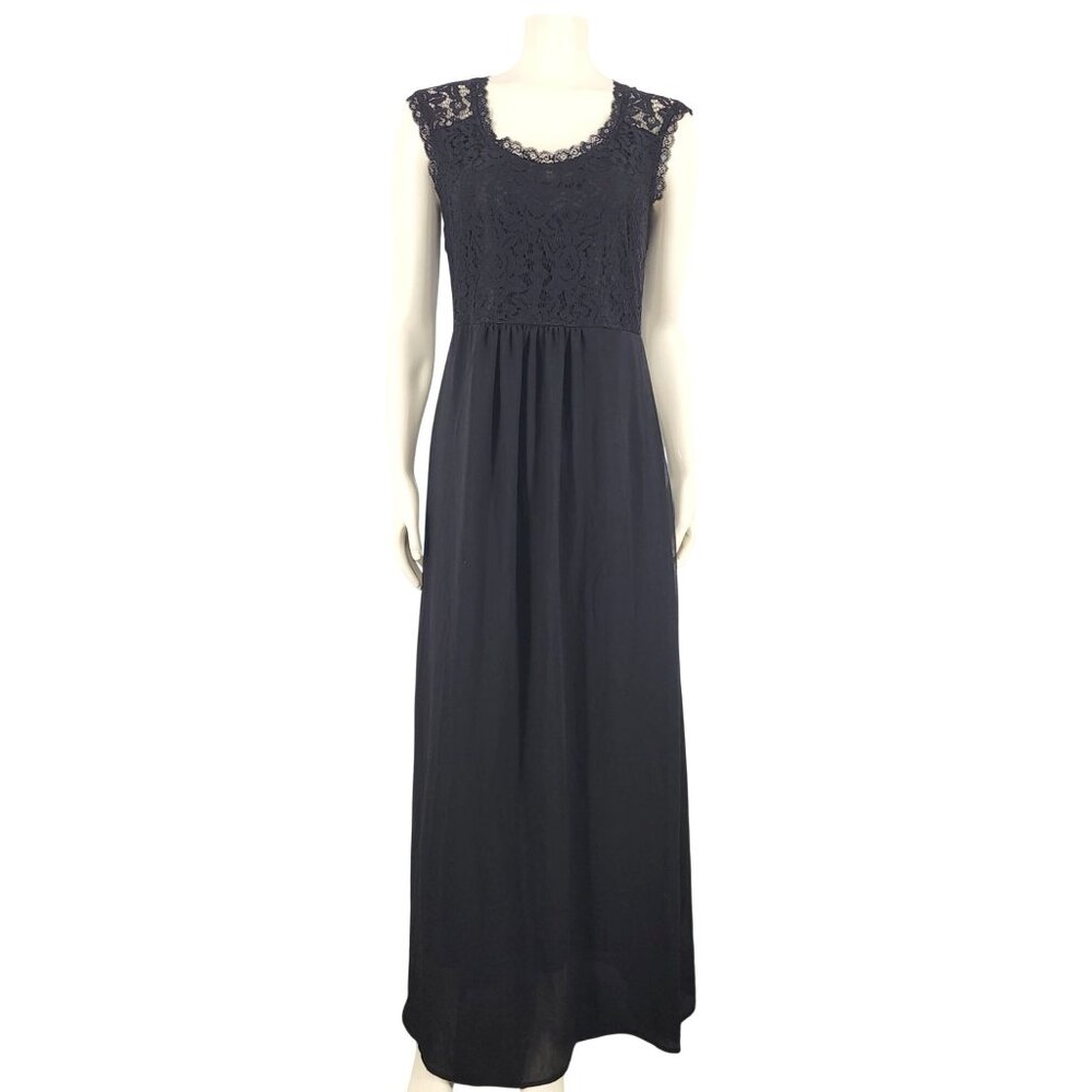 Women's Often Brand Black Dress Lace Top Sheer Chiffon Long Formal Large Black T